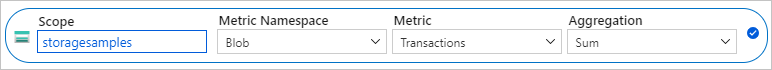 Schermopname van het configureren van metrische gegevens voor het optellen van blobtransacties