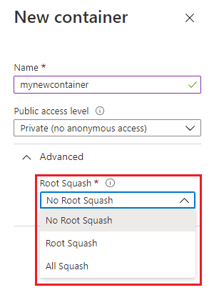 Schermopname van squashopties in Azure Portal.