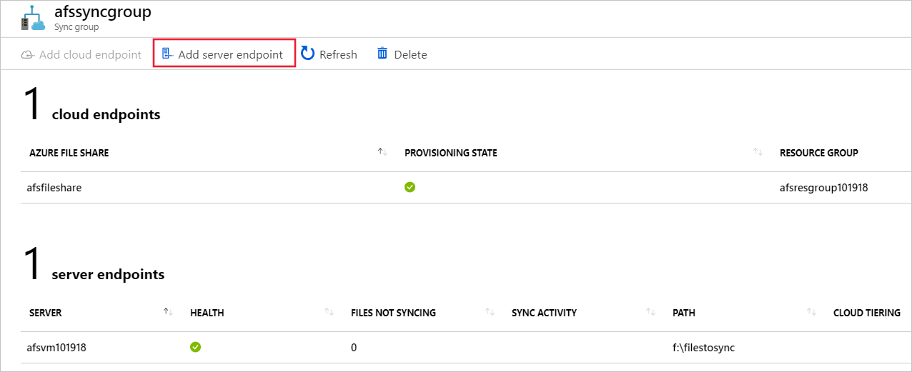 Schermopname die laat zien hoe u een nieuw servereindpunt toevoegt in het deelvenster Synchronisatiegroep.