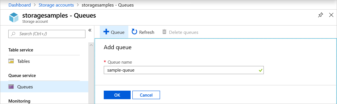 Schermopname van het maken van een wachtrij in de Azure-portal