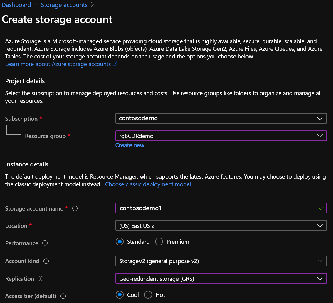 Toont instellingen voor opslagaccounts in de portal