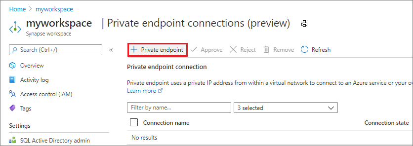 Privé-eindpunt openen in Azure Portal