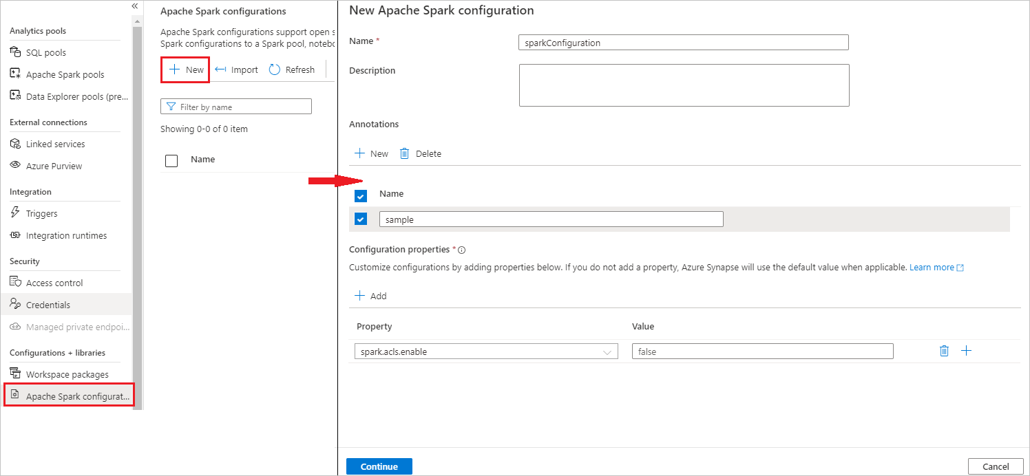 Schermopname van het maken van spark-configuratie.