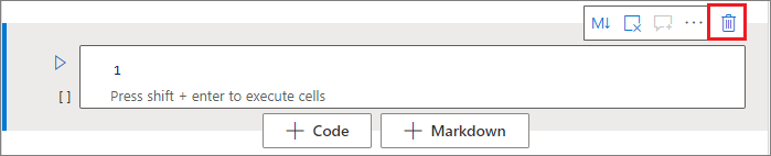 Schermopname van de knop voor het verwijderen van een cel in een Synapse-notebook.