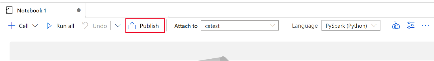 Schermopname van de knop voor het publiceren van wijzigingen in een Synapse-notebook.