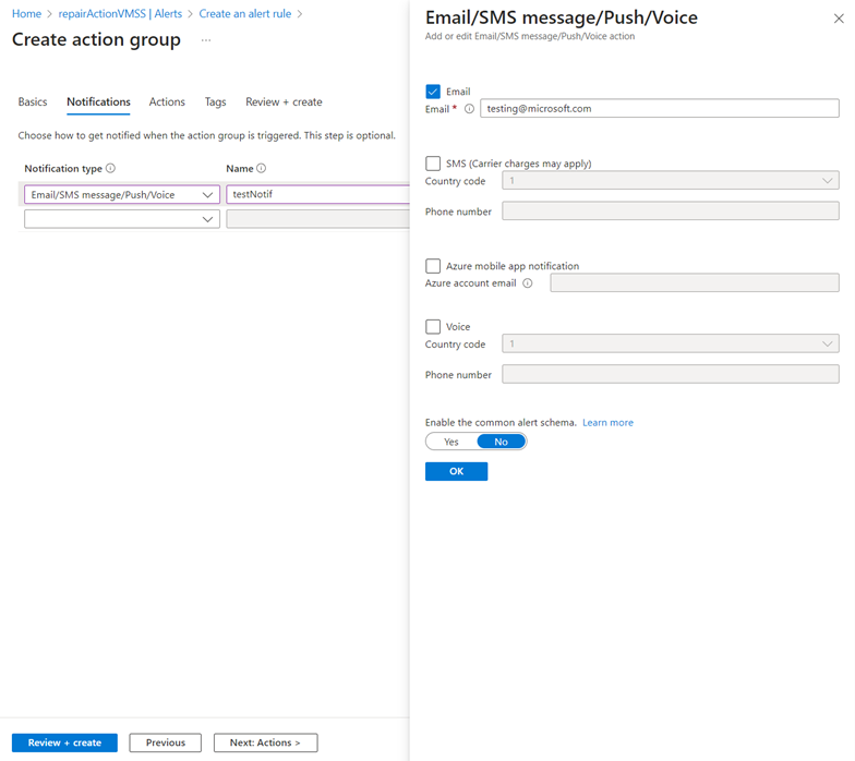 Meldingstype configureren voor actiegroep