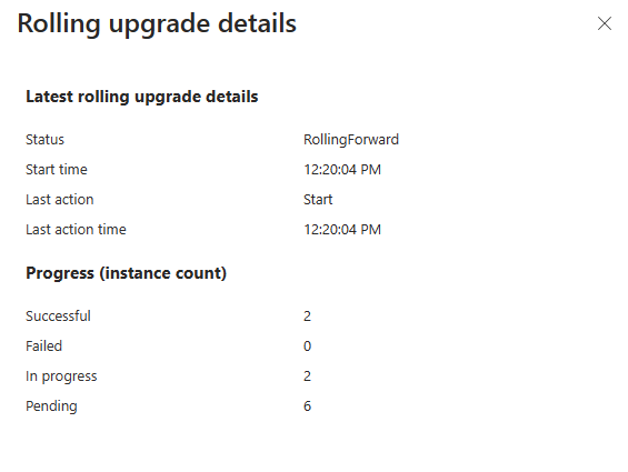 Schermopname van de details van de rolling upgrade in Azure Portal.