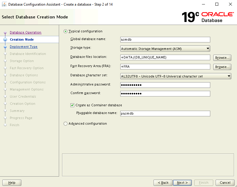 Schermopname van de pagina Database maken.