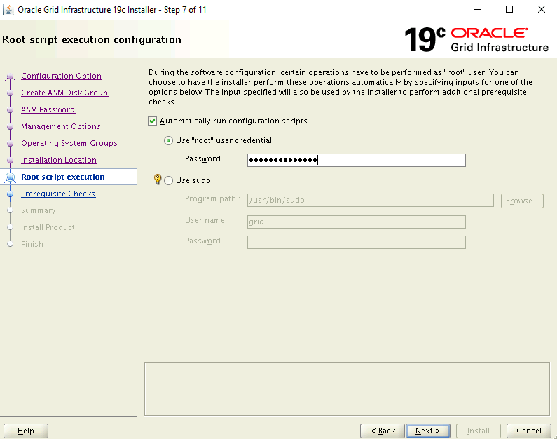 Schermopname van de configuratiepagina voor de uitvoering van het hoofdscript van het installatieprogramma.