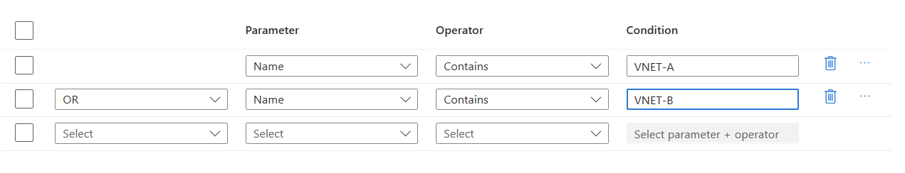 Schermopname van voorwaardelijke instructie van netwerkgroep met behulp van de logische operator OR.