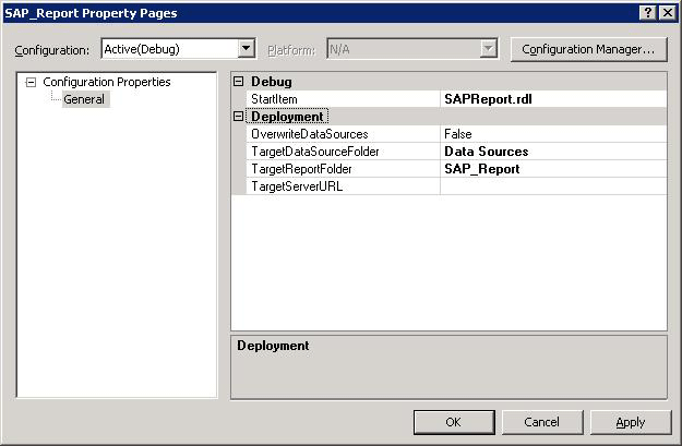 Specify properties for the Report Server project