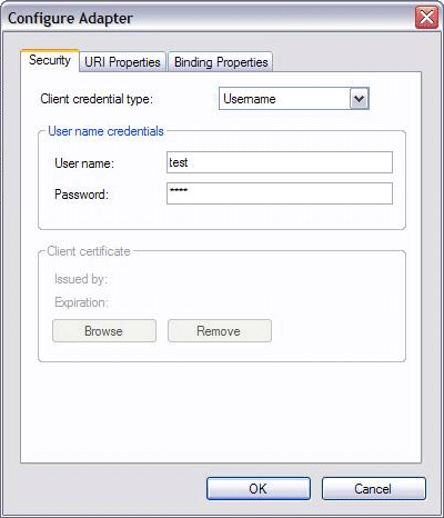 Screenshot that shows the Configure Adapter dialog box.