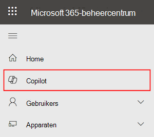 Schermopname van de Copilot-pagina in de Microsoft 365-beheercentrum.