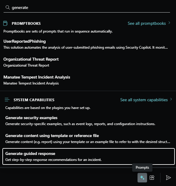 Screenshot showing filtered list of system capabilities for the Microsoft Defender XDR plugin.