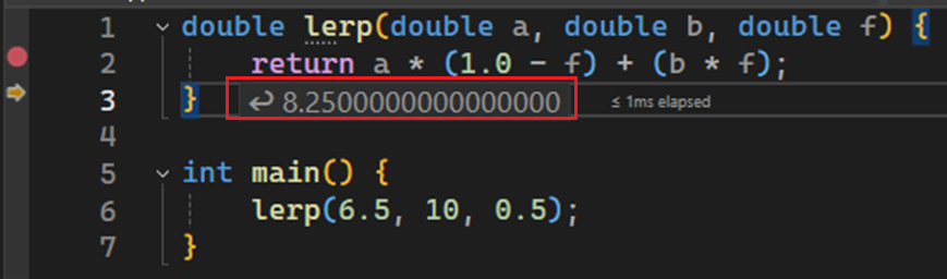 A screenshot of a tooltip showing the value 8.25. It is the result of the expression following the return statement that was  stepped over.