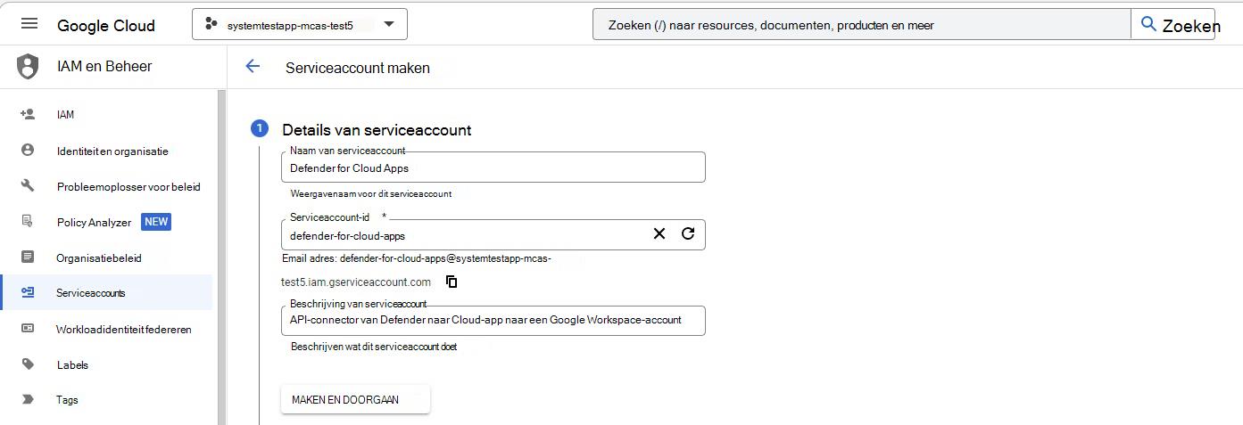 Geef de details van het serviceaccount op.