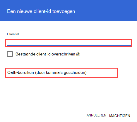 Google Workspace autoriseert nieuwe client-id.