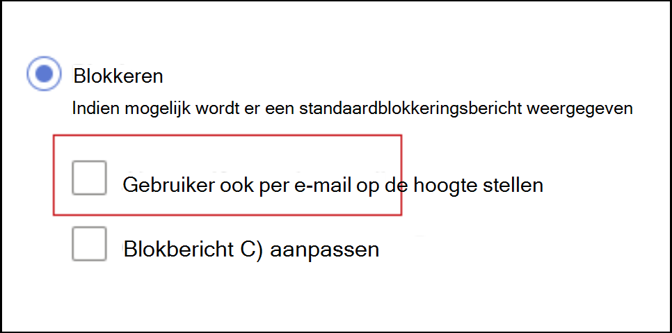 Schermopname van het blokkeren van meldingen van eindgebruikers per e-mail.