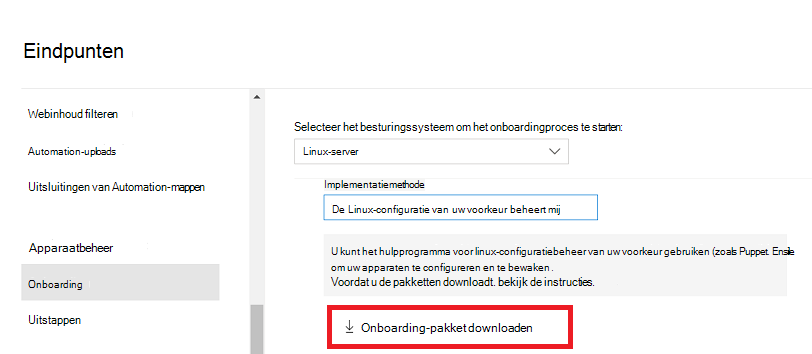 De optie Onboarding-pakket downloaden