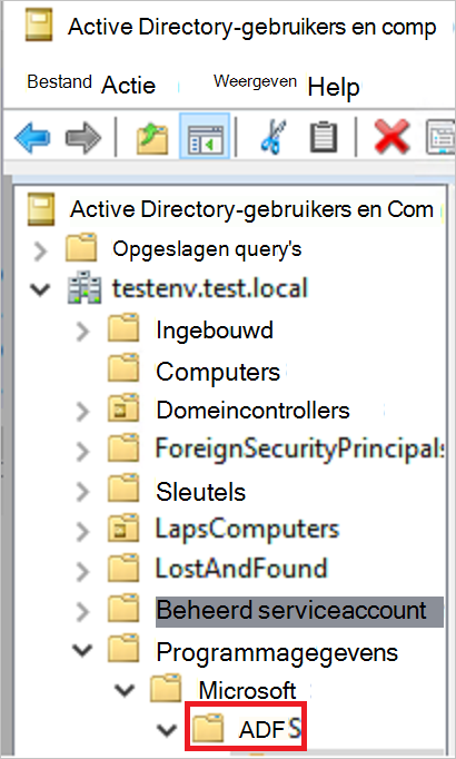 Schermopname van een container voor Active Directory Federation Services.