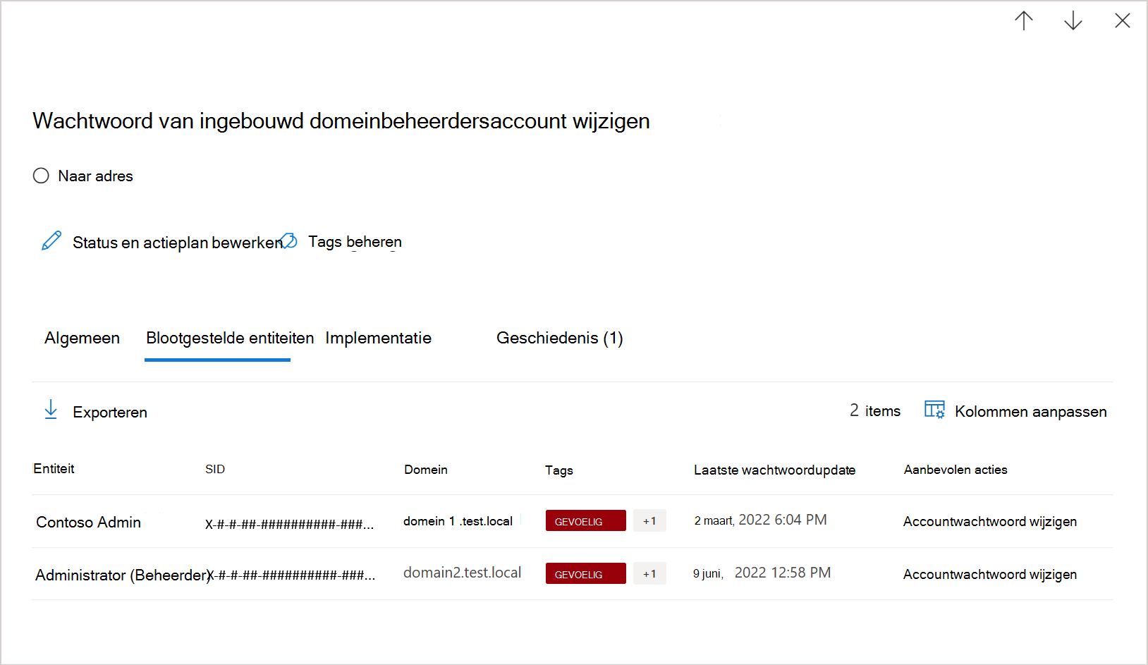 Schermopname van het rapport in de portal.