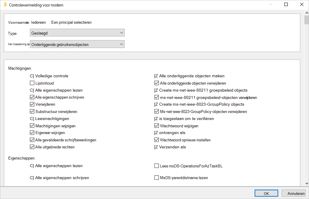 Schermopname van het selecteren van machtigingen.