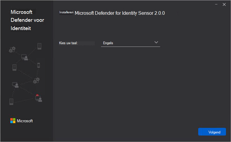 Schermopname van de selectie van de installatietaal van de zelfstandige Defender for Identity-sensor.