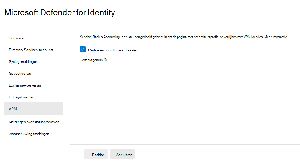 Screenshot of the Enable radius accounting option.