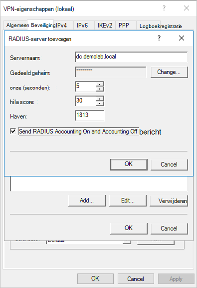 Screenshot of the Send RADIUS Account On and Accounting Off messages button.