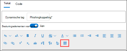 De actie QR-code invoegen in de opmaakbesturingselementen op de pagina Nettolading configureren van de wizard voor het maken van nieuwe nettoladingen.