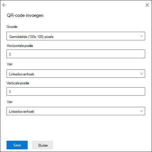 De flyout QR-code invoegen op de pagina Payload configureren van de wizard voor het maken van nieuwe payloads.