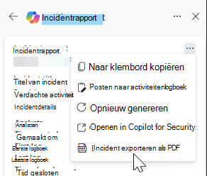 Schermopname van aanvullende acties in de kaart met resultaten van het incidentrapport.