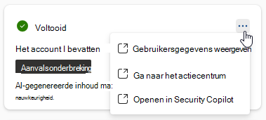 Schermopname van de opties die beschikbaar zijn voor gebruikers in een automation-antwoordkaart in het deelvenster Copilot in Microsoft Defender XDR.