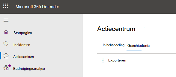 Schermopname van het actiecentrum