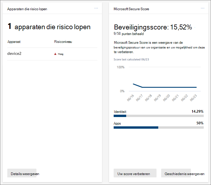 Schermafbeelding van kaarten in de Microsoft Defender-portal