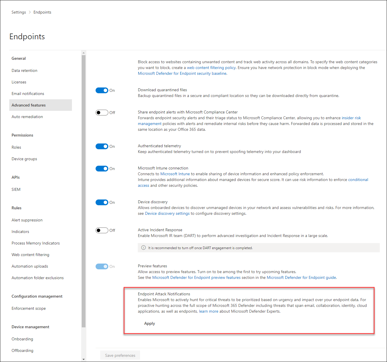 Eindpuntaanvalmeldingen inschakelen in 365 Defender Portal