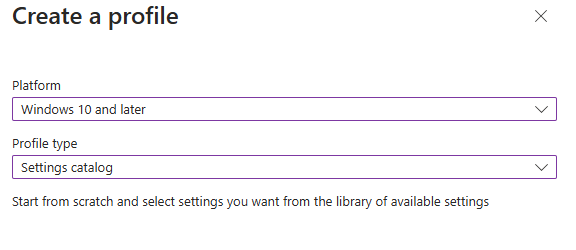 Select platform and type of profile