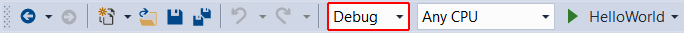 Visual Studio toolbar with debug highlighted