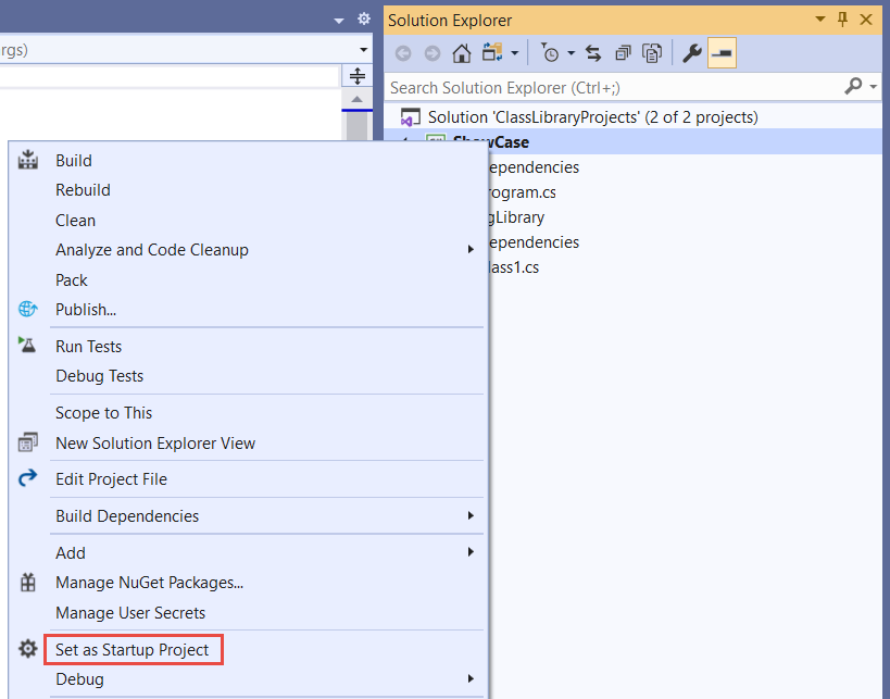 contextmenu van Visual Studio-project om het opstartproject in te stellen