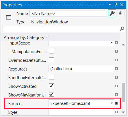 Source property in Properties window