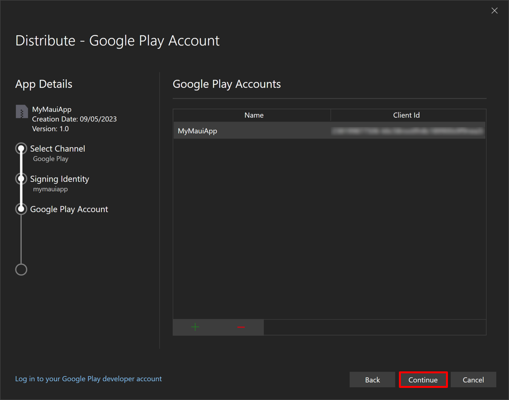 Screenshot of authorized Google API access in Visual Studio.