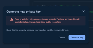 Nieuwe projectsleutel voor Firebase.