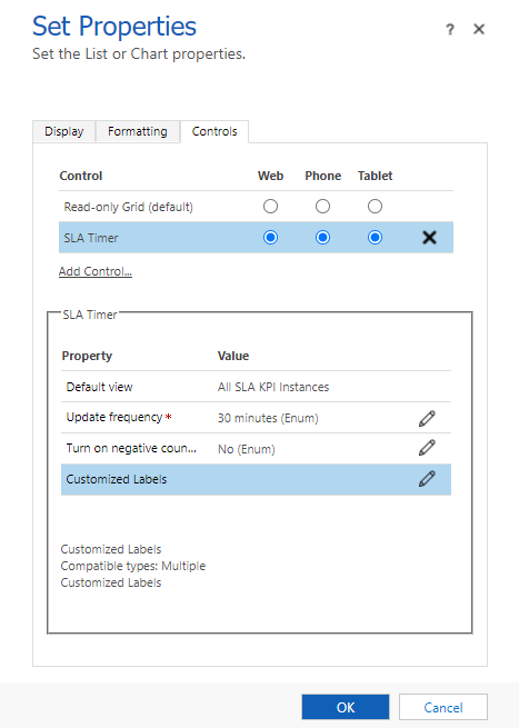 Optie Aangepaste labels voor SLA-timer