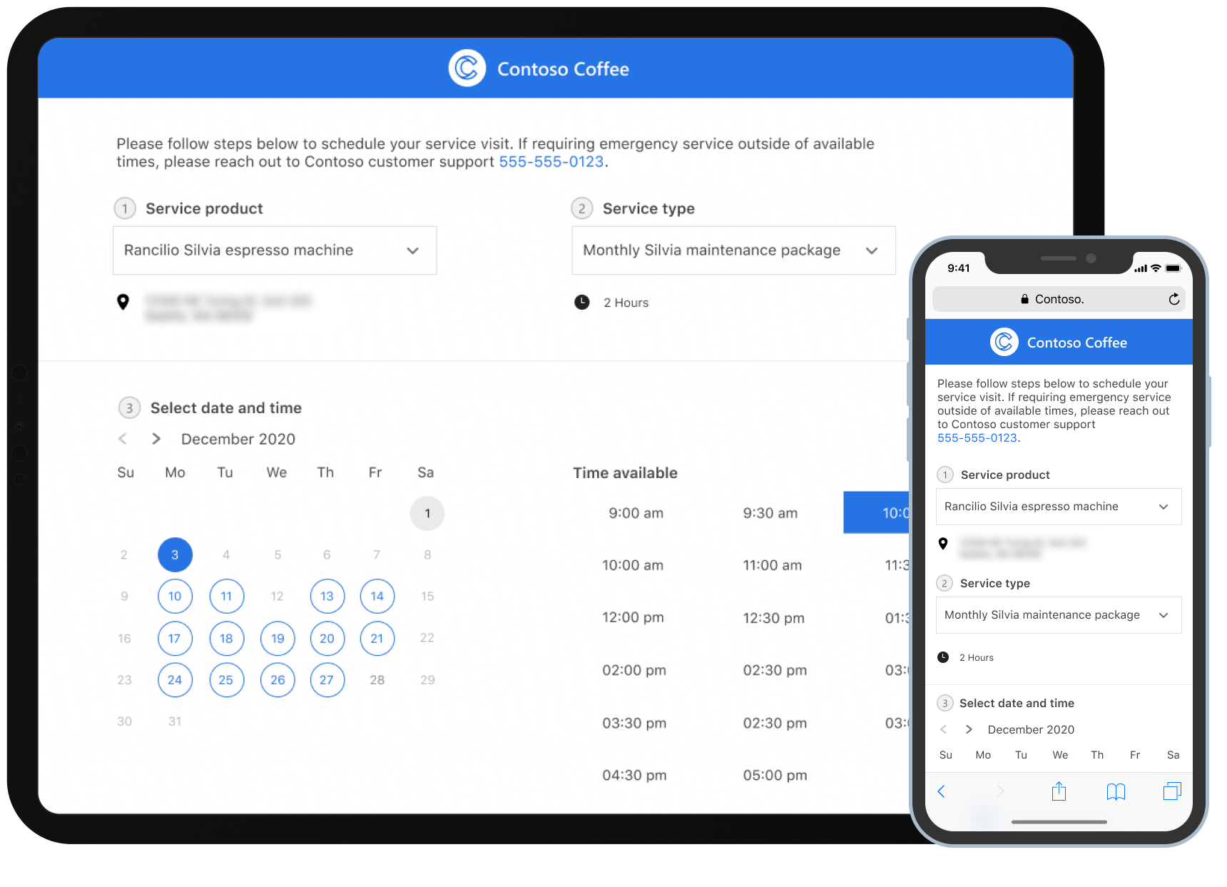 Functionaliteit voor selfserviceplanning op een tablet en mobiel apparaat.