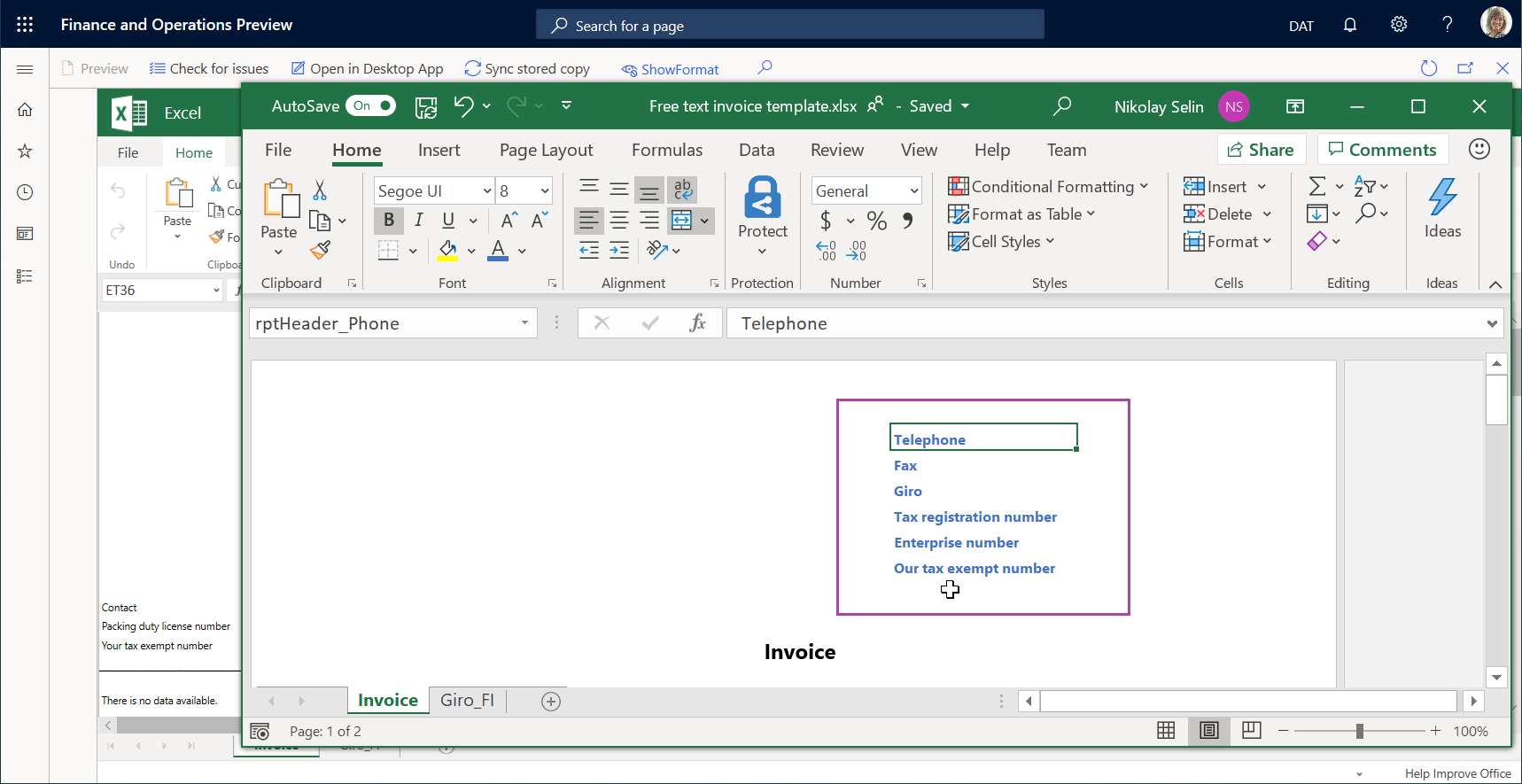 De tekstkleur in de sjabloonkoptekst wijzigen met de Excel-bureaubladtoepassing.