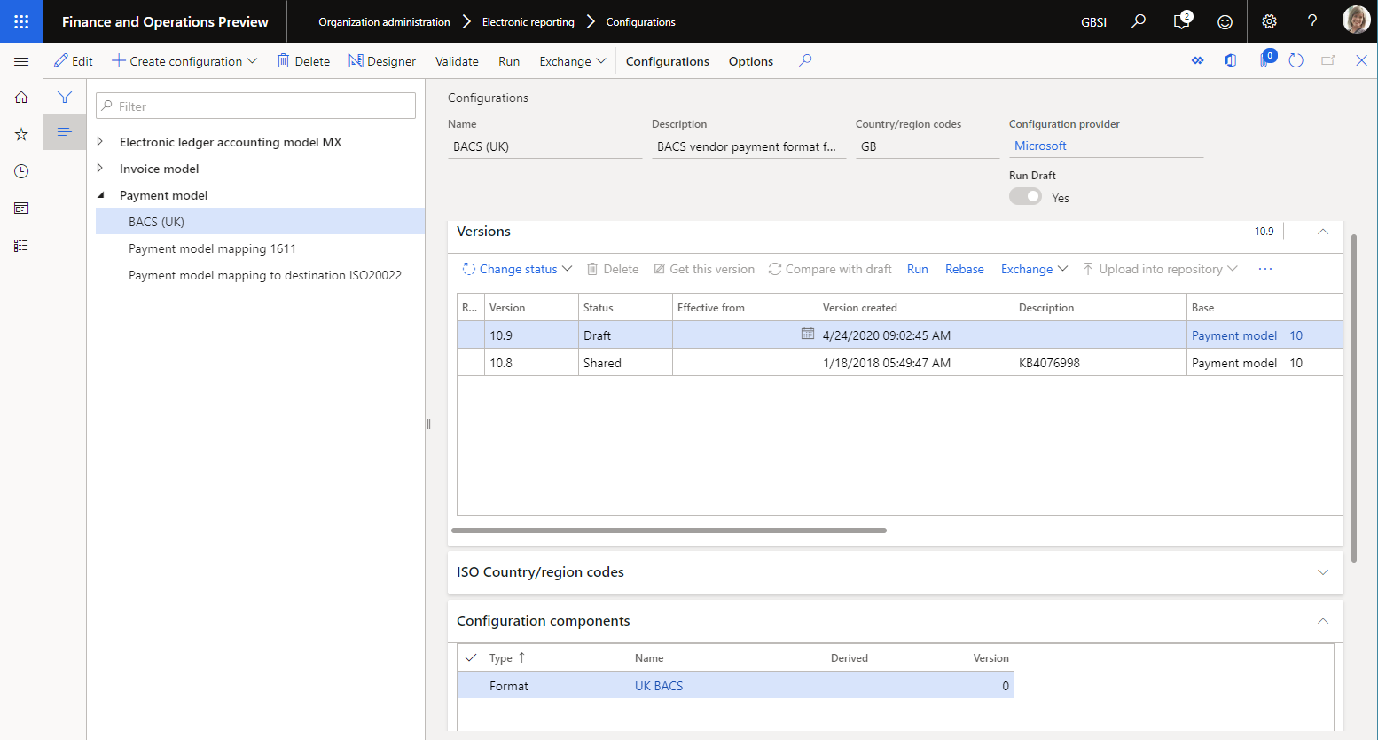 Pagina ER-configuraties biedt toegang van de configuratieversie in de conceptstatus.