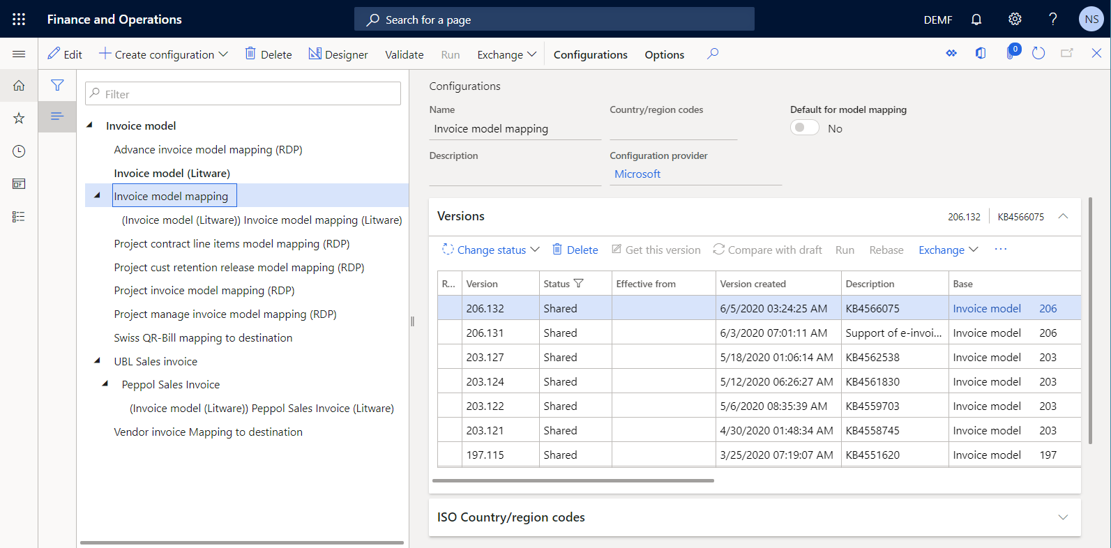 Versie 206.132 op de pagina Configuraties.