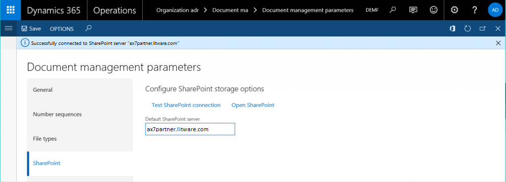 Pagina Parameters voor documentbeheer.