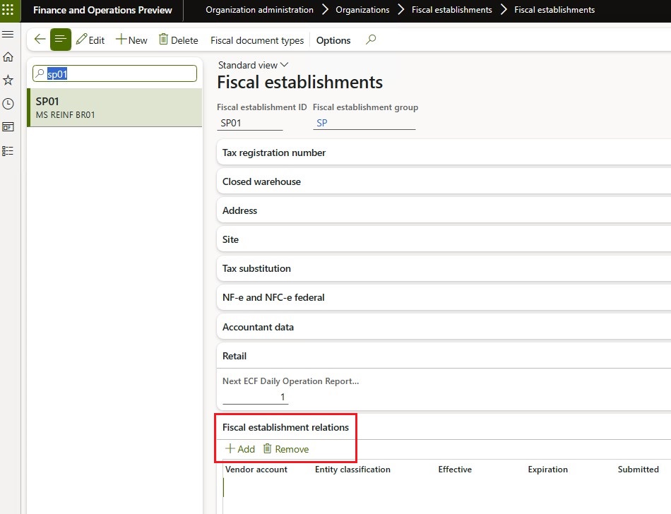 Fiscal establishments page.