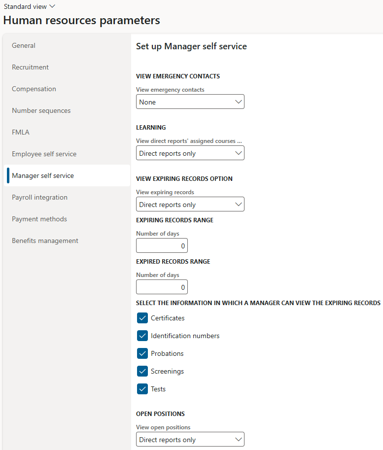 Tabblad Selfservice managers.